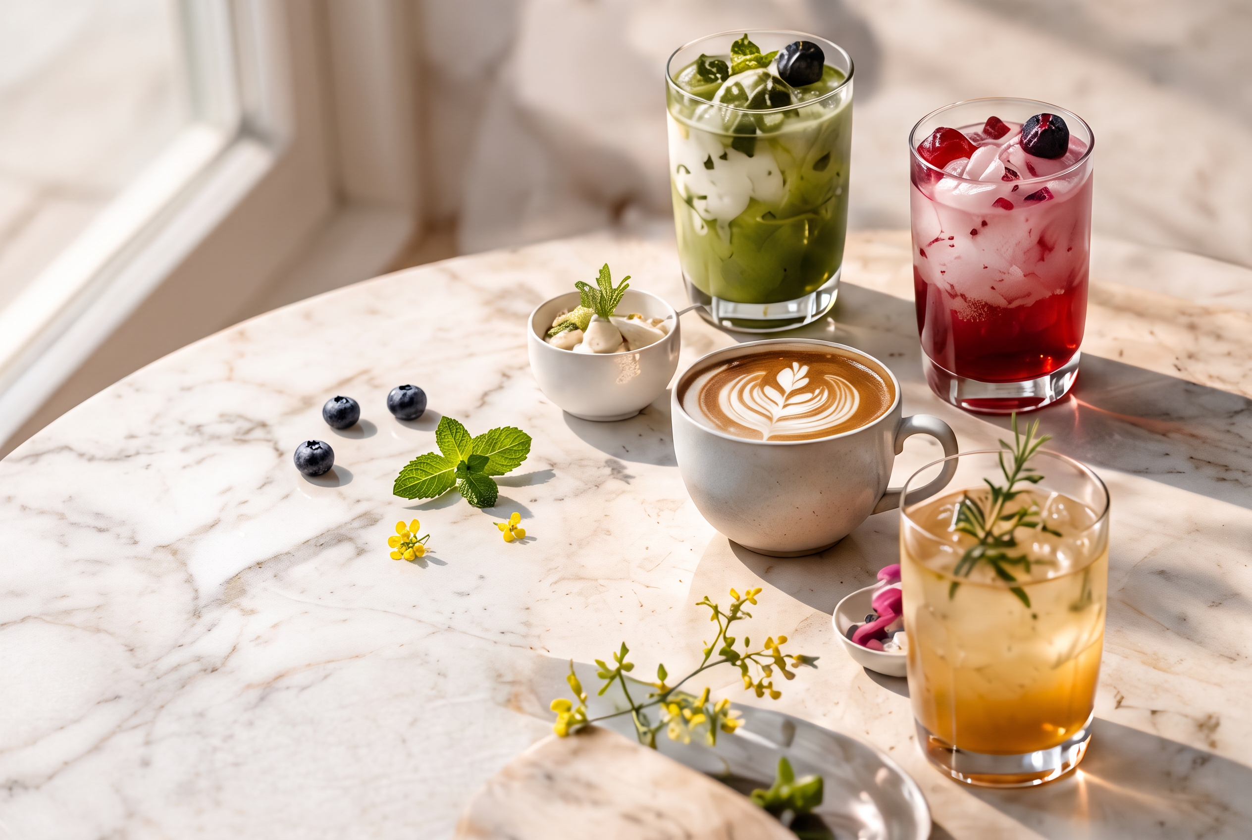 Kaffee und farbenfrohe Signature Drinks